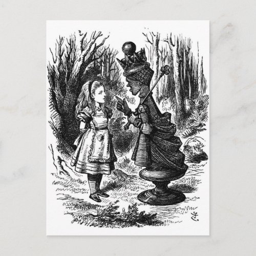 Alice in Wonderland Meets Red Queen Chess Piece Postcard