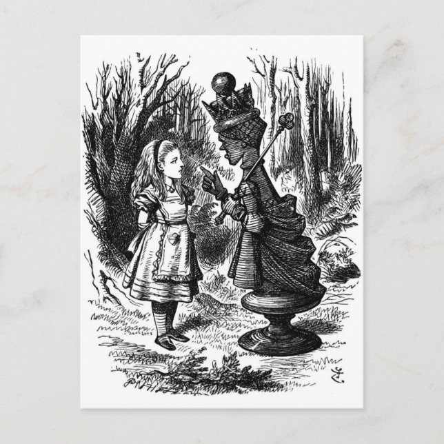 Alice in Wonderland Meets Red Queen Chess Piece Postcard (Front)