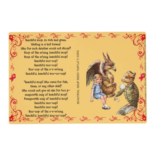 Alice in Wonderland Mock Turtle Soup Song Placemat