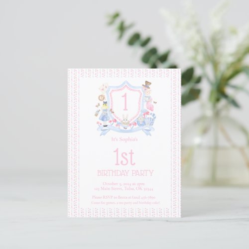 Alice in Wonderland Monogram Crest Invitation Postcard