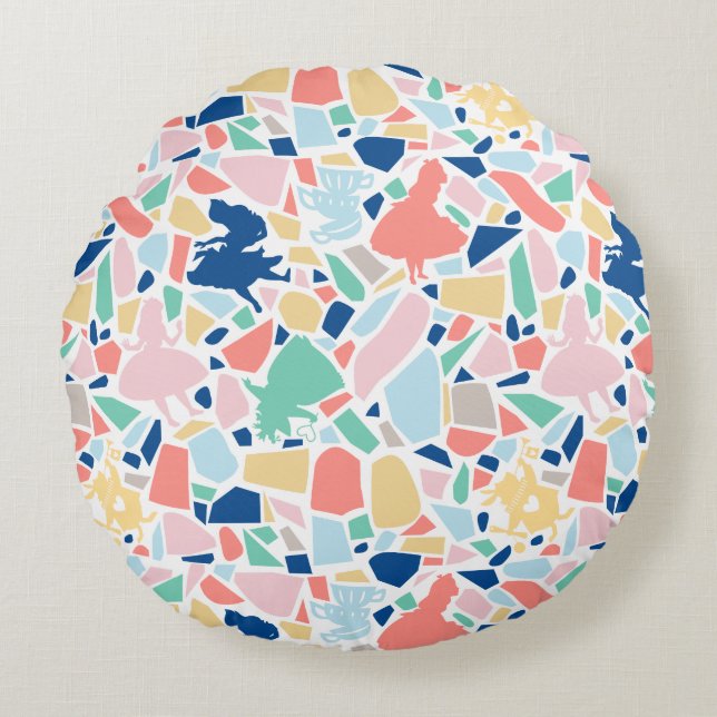Alice In Wonderland | Mosaic Tile Pattern Round Pillow (Front)