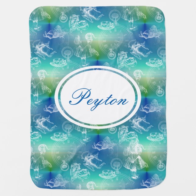 Alice in Wonderland Name Teatime Blue Aqua Blanket (Front)