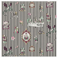 Alice in Wonderland on Black and Cream Striped