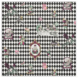 Alice in Wonderland on Black and White Harlequin Fabric