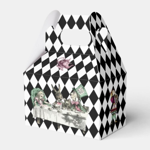 Alice in Wonderland on Black and White Harlequin  Favor Boxes