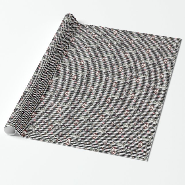 Alice in Wonderland on Black and White Harlequin Wrapping Paper (Unrolled)