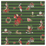 Alice in Wonderland on Christmas on green/black Fabric