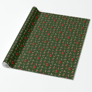 Alice in Wonderland on Christmas on green/black Wrapping Paper