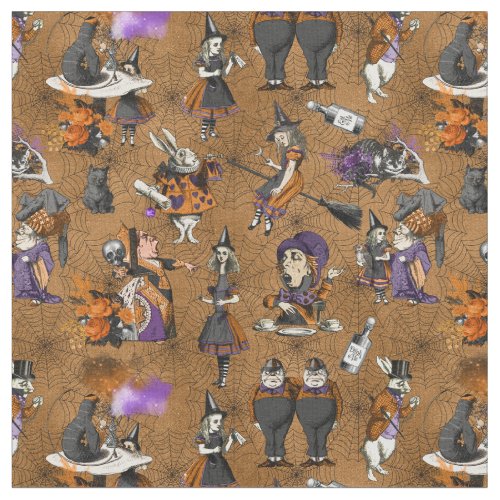 Alice in Wonderland on Halloween OrangeBlack Web Fabric