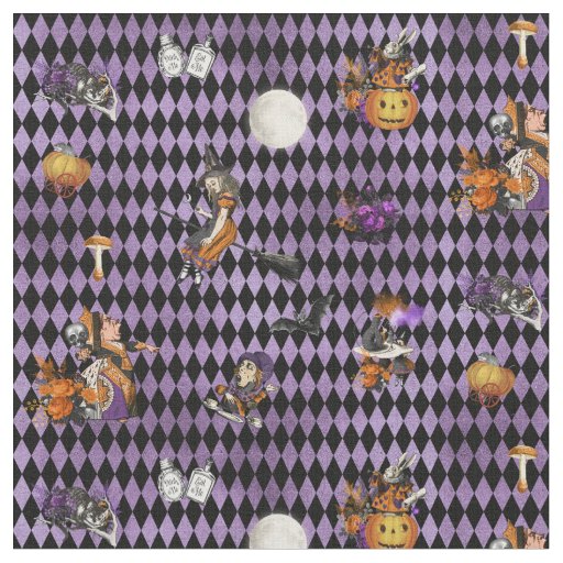 Alice in Wonderland on Halloween purple/black Fabric
