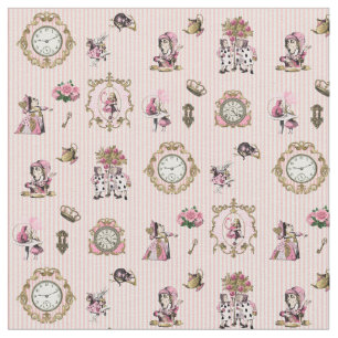 Alice in Wonderland on Pastel Pink/White Striped Fabric