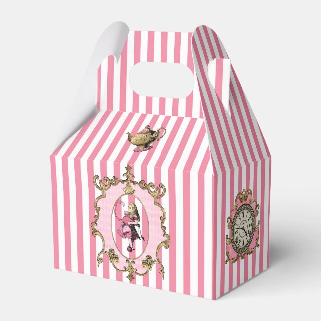 Alice in Wonderland on Pastel Pink/White Striped  Favor Boxes (Front Side)