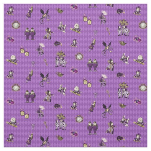 Alice in Wonderland on Purple Harlequin  Fabric