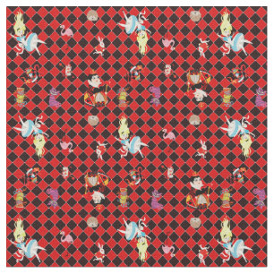 Alice in Wonderland on Red and Black Art Deco Fabric