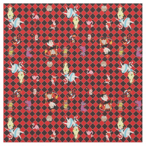 Alice in Wonderland on Red and Black Art Deco Fabric