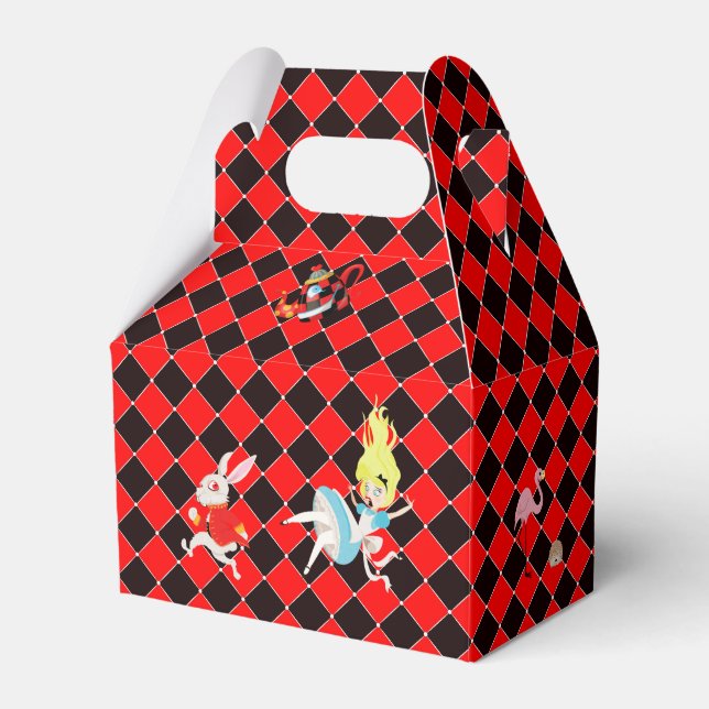 Alice in Wonderland on Red and Black Art Deco Favor Boxes (Front Side)