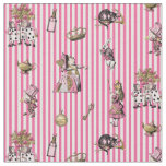 Alice in Wonderland on sweet pink/white striped Fabric