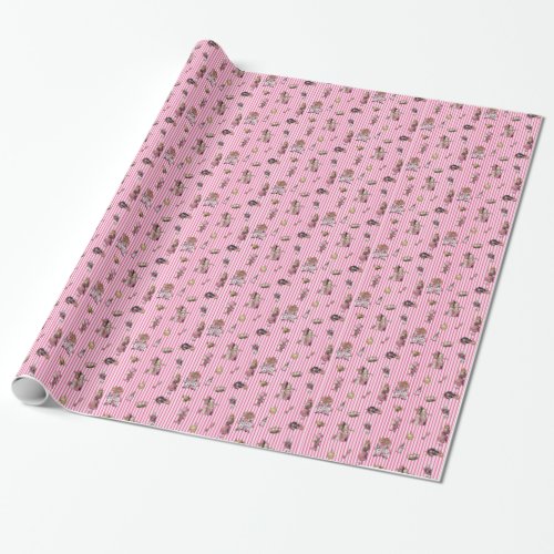 Alice in Wonderland on sweet pinkwhite striped Wrapping Paper