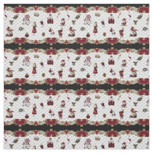 Alice in Wonderland on White/Crimson Fabric