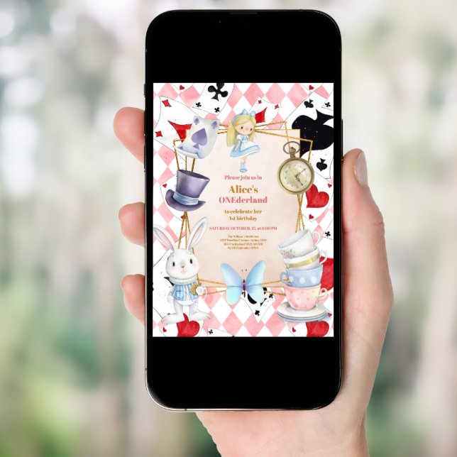 Alice in Wonderland One-derland 1st Birthday Invitation (Front Digital)