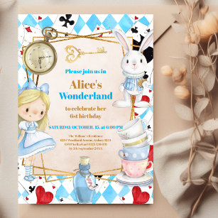  Alice in Wonderland One-derland 1st Birthday Invitation