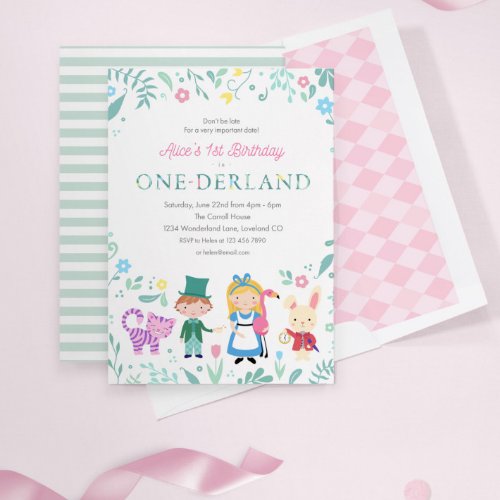 Alice in Wonderland  One_derland 1st Birthday Invitation