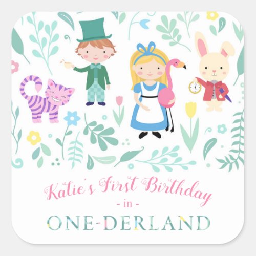 Alice in Wonderland  One_derland birthday Square Sticker