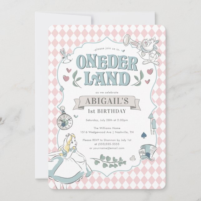 Alice in Wonderland | Onederland First Birthday Invitation (Front)