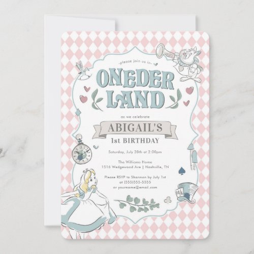 Alice in Wonderland  Onederland First Birthday Invitation