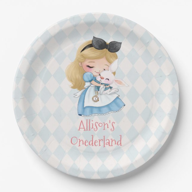 Alice in Wonderland Par-Tea First Birthday Party Paper Plates (Front)