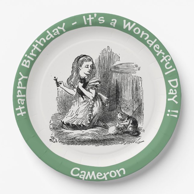 Alice in Wonderland Party - Alice and the Kitten   Paper Plates (Front)