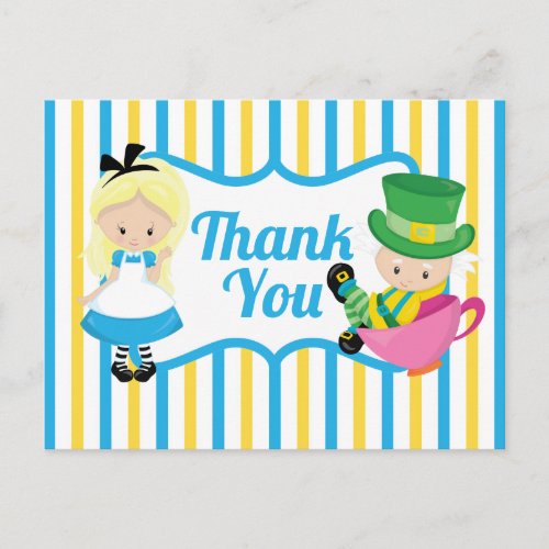 Alice in Wonderland Party Cute Kids Thank You Postcard