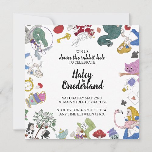 Alice In Wonderland Party Invitation  Hand Drawn