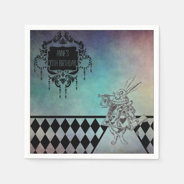 Alice in Wonderland Party White Rabbit Paper Napkins (Front)