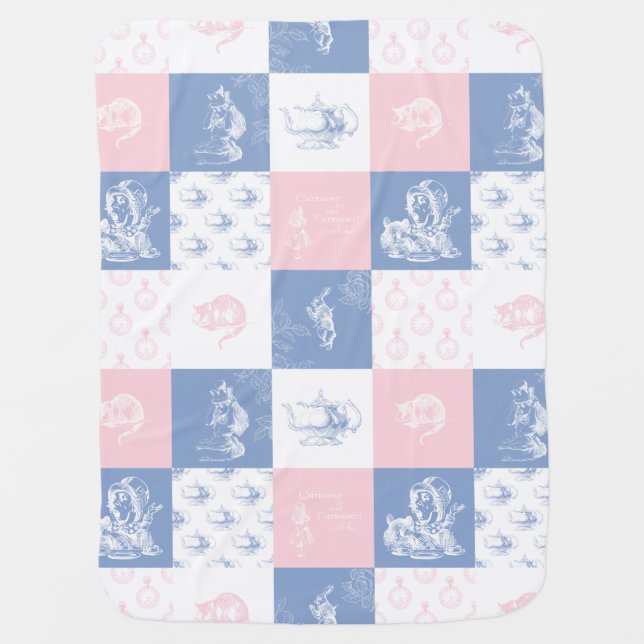 Alice in Wonderland Patchwork Blue Pink Blanket (Front)