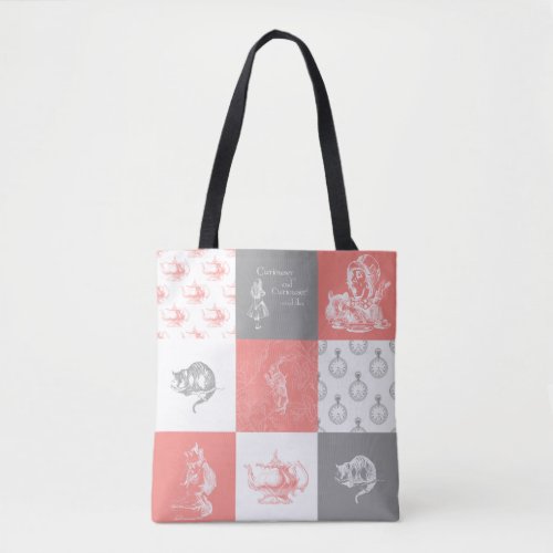 Alice in Wonderland Patchwork Coral Gray Tote Bag
