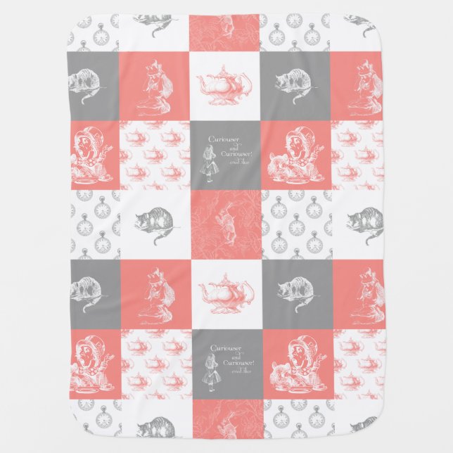 Alice in Wonderland Patchwork Gray Coral Blanket (Front)