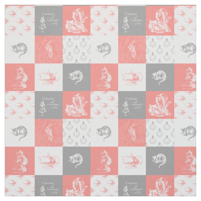 Alice in Wonderland Patchwork Gray Coral Fabric (Swatch)