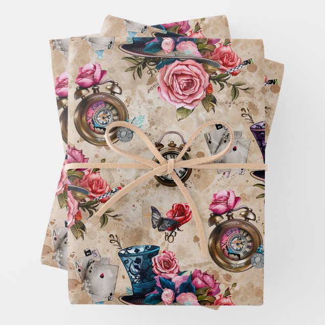 Alice in Wonderland Pattern Wrapping Paper Sheets (In situ)