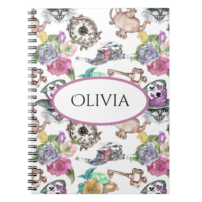 Alice in Wonderland Personalized Customized Name Notebook (Front)