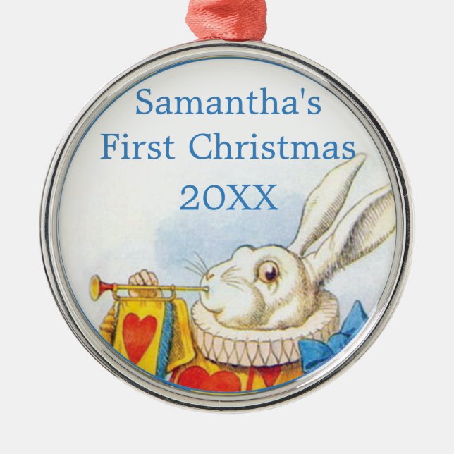 Alice in Wonderland Personalized First Christmas Metal Ornament (Front)