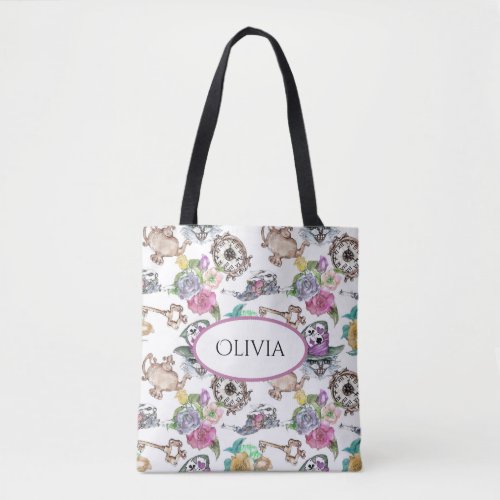 Alice in Wonderland Personalized Name Tote Bag