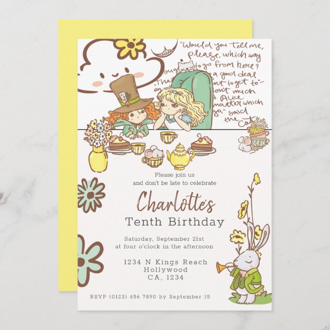 Alice in Wonderland Personalized Party Invitation (Front/Back)