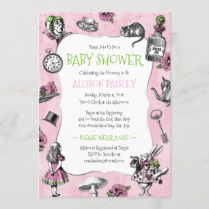 Alice in Wonderland Pink Baby Shower Invitation