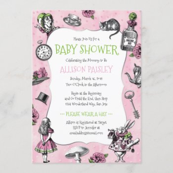 Alice In Wonderland Pink Baby Shower Invitation by Charmalot at Zazzle