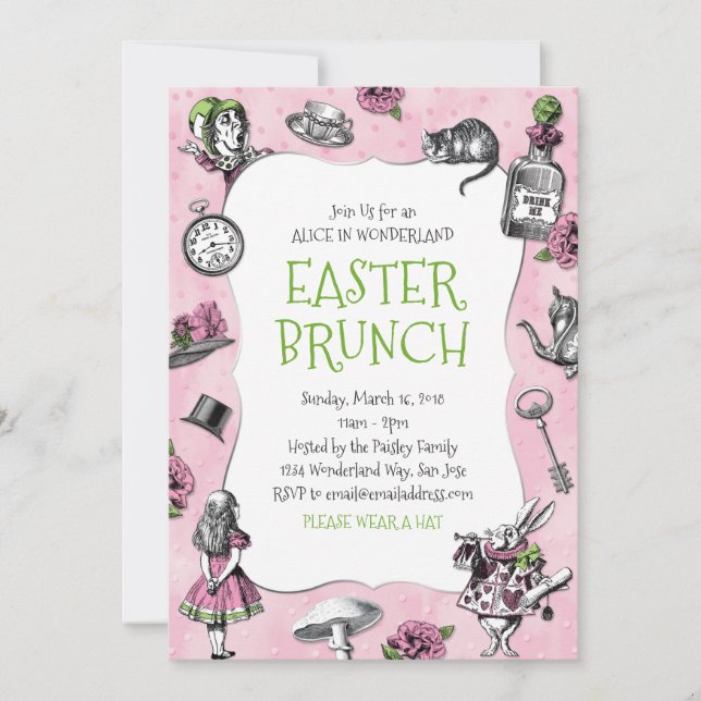Alice in Wonderland Pink Easter Brunch 2 Invitation (Front)