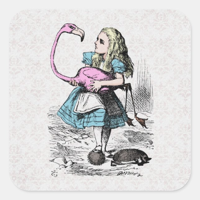 Alice in Wonderland Pink Flamingo Croquet Square Sticker (Front)
