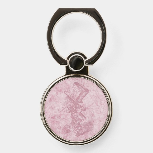 Alice in Wonderland Pink Floral Art Mad Hatter Phone Ring Stand (Front)