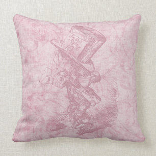 Alice in Wonderland Pink Floral Art Mad Hatter Throw Pillow