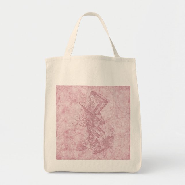 Alice in Wonderland Pink Floral Art Mad Hatter Tote Bag (Front)